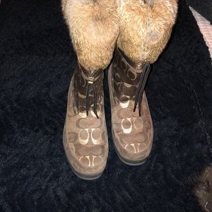 Coach suede and rabbit fur snow boots